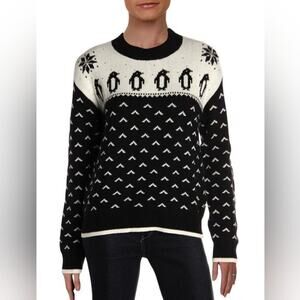 Kate Spade Penguin Intarsia Sweater Wool Blend Small Cottagecore Comfort Winter